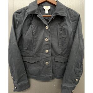 Talbots Petites Jacket 6 Navy Blue Buttons Stretch Cotton Pockets Casual